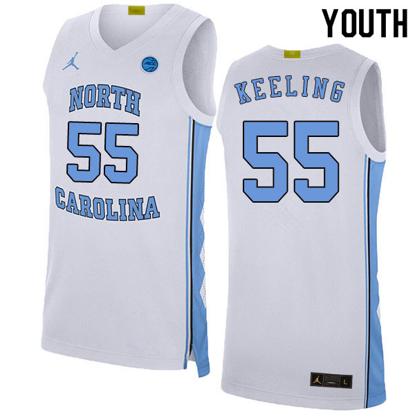 2020 Youth #55 Christian Keeling North Carolina Tar Heels College Basketball Jerseys Sale-White - Click Image to Close